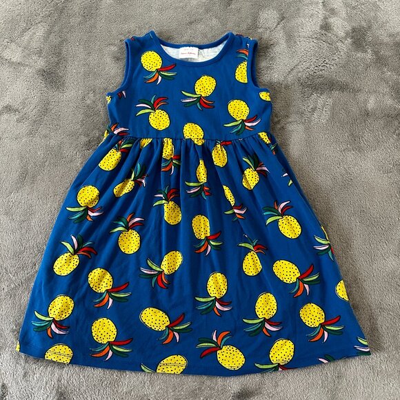 Hanna Andersson Dress size 8 Pineapple Tank Summer Blue Yellow Cotton - Picture 1 of 4